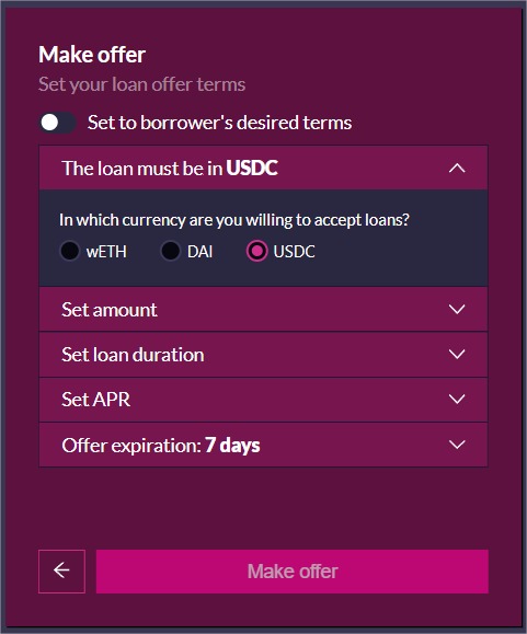 offer in USDC NFTfi