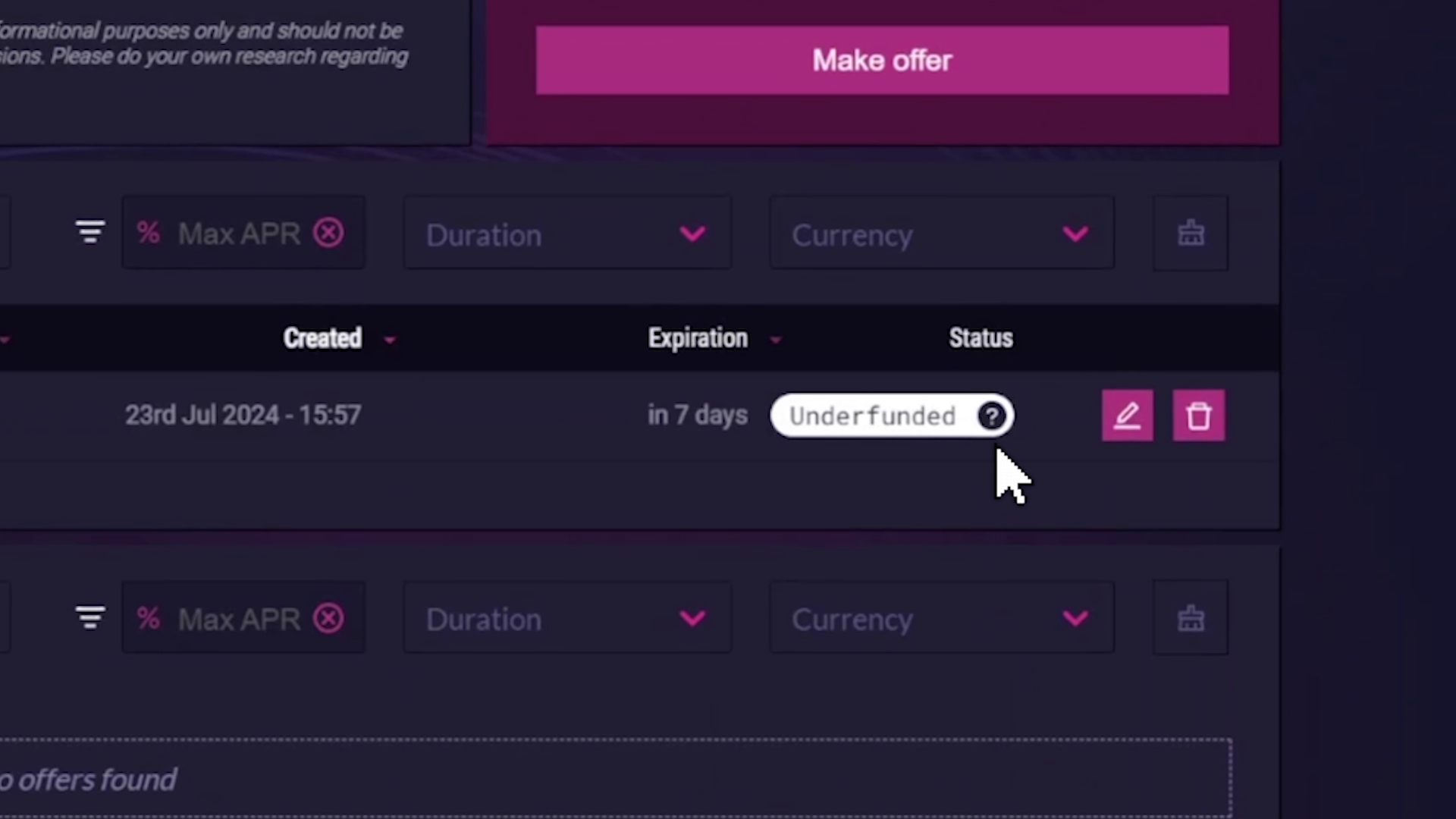 Underfunded offers